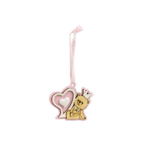 APPENDINO ORSO 4X4,5 CM. CUORE LEGNO ROSA